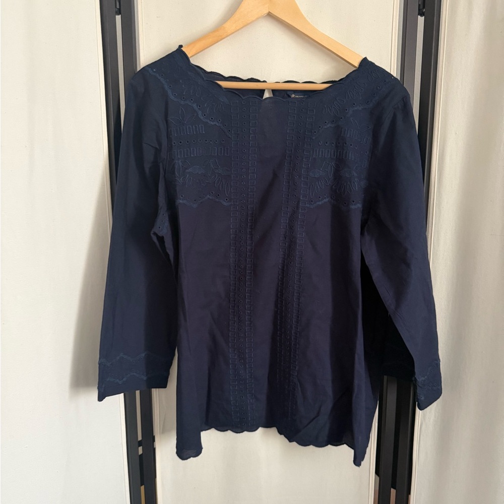 Brooks Brothers Navy Blue Embroidered Long Sleeve Top - Picture 2 of 14